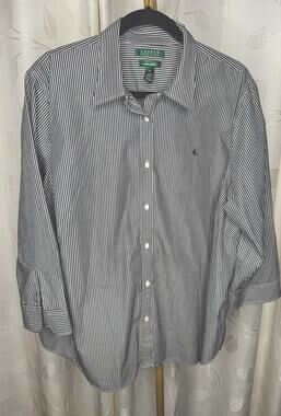 Lauren Ralph Lauren, Non-Iron, Striped Collared Shirt, Women's Size 2X, XXL